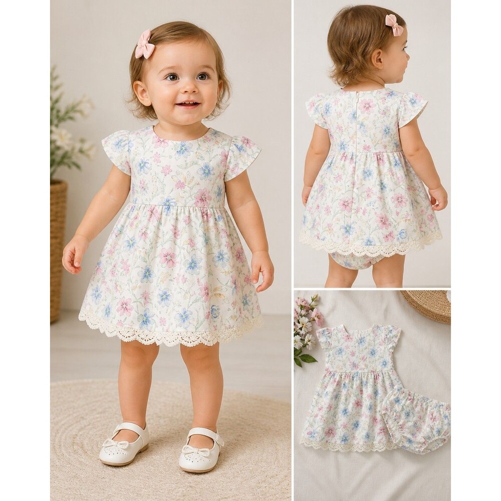 Babycottons Floral Pima Cotton Dress & Bloomers Set 24M